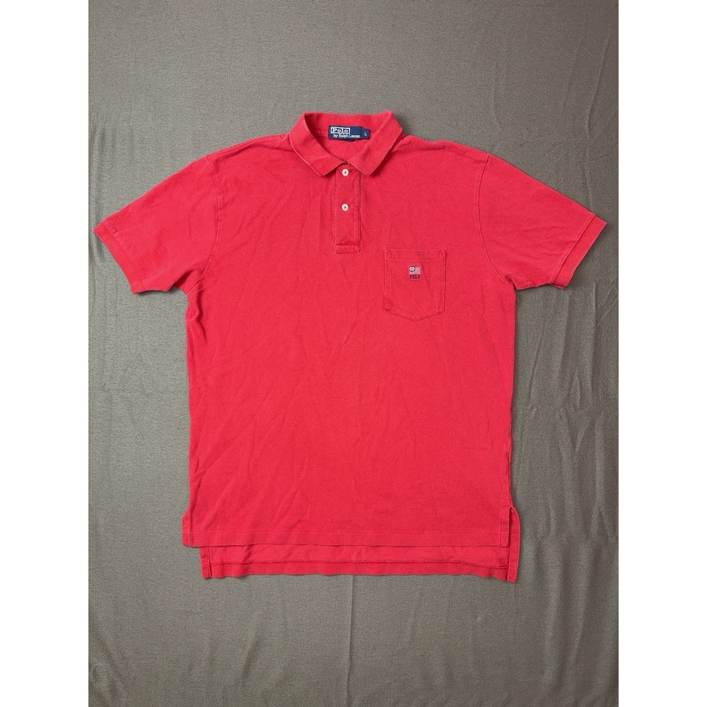 Ralph Lauren Classic Fit Red USA Flag Knit Polo Shirt Mens Large Short Sleeve